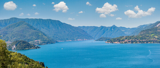 Alpine Lake Como summer view from mountain top (Italy).