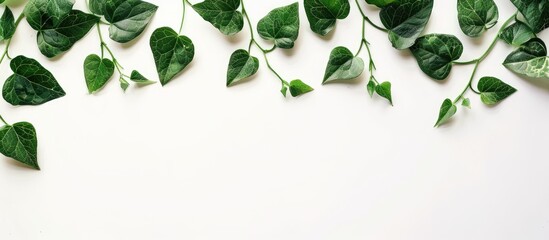 Green leaves edge on white backdrop