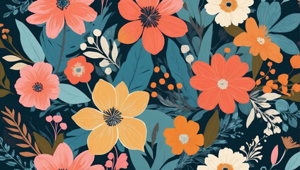 Trendy floral collage, Modern and vibrant hand-drawn floral elements come together in an artistic collage pattern, perfect for fashion-forward designs.