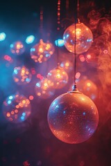 Fototapeta na wymiar Glittering disco balls hanging in a row