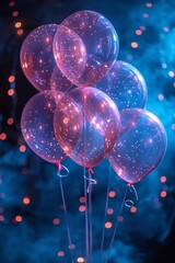 Colorful balloons floating in the air at night