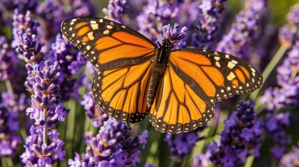 Obraz premium Butterfly Resting on Violet Lavender Blooms