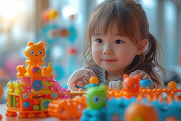 Little girl playing with toys at table