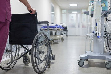 wheelchair in hospital, selective focus