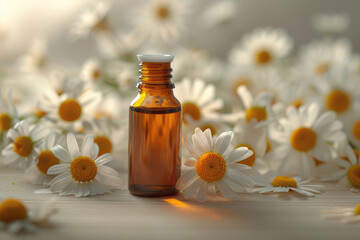 Bottle with chamomile cosmetic oil
