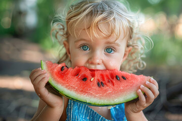Child with a slice of watermelon