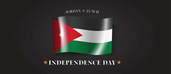Jordan happy independence day greeting card, banner with template text vector illustration. Jordanian memorial holiday 25th of May design element with flag with stripes