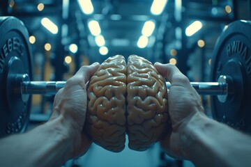 Human brain doing workout heavy work powerlifting power calculations health intelligence smart person training education depiction of creativity exercise mental state sport spirit