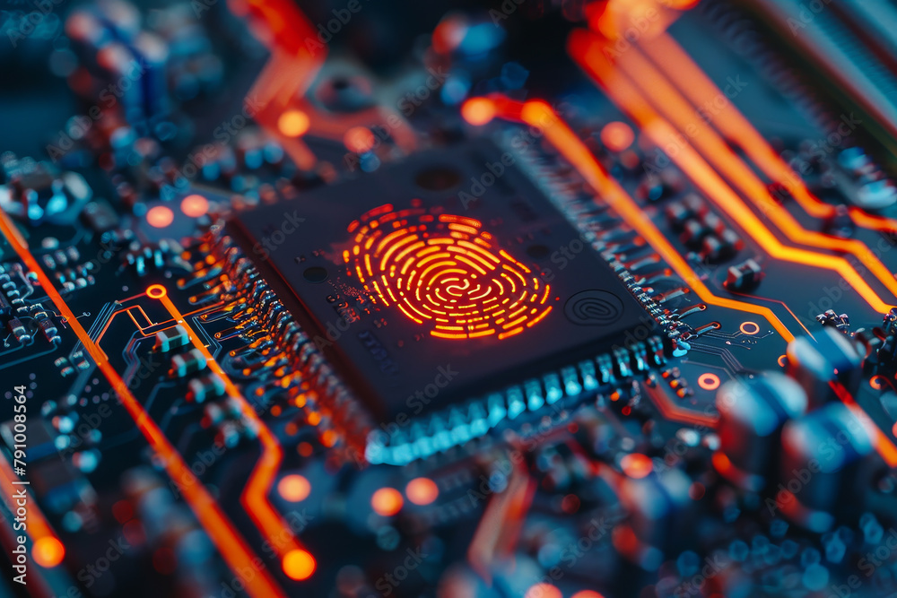 Poster a computer chip with a fingerprint on it
