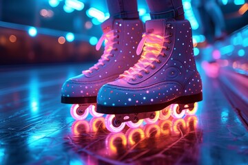 Close up of person roller skating