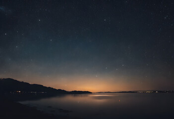 Starry Serenity: Glimmering Night Sky Over Coastal Horizon