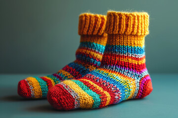 Obraz na płótnie Canvas pair of warm knitted striped socks