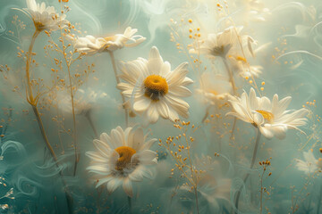 Abstract background with daisy flowers, concept of medicine, cosmetics