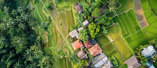 A top view of a beautiful rice field in the countryside.