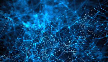 Bright blue digital webs against a rich mahogany backdrop, representing deep connectivity. - obrazy, fototapety, plakaty