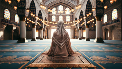 Sacred Moments: A Muslim Woman Engaged in Devout Prayer