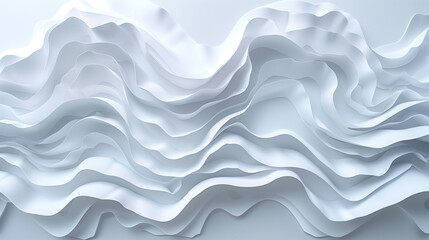 Abstract white 3D waves on a light background, creating a sense of fluid motion and modern design.