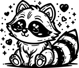 Obraz premium Raccoon black outline children coloring book illustration.