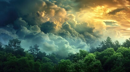 Approaching Storm in the Sky and Forest - obrazy, fototapety, plakaty