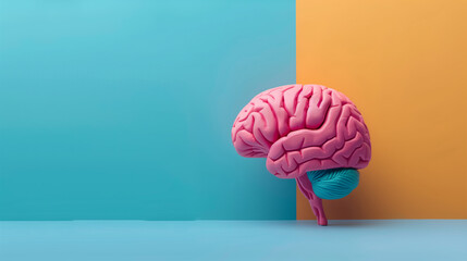 Cerebro humano con colores sobre fondo de color liso - obrazy, fototapety, plakaty