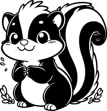 recommend clip art: Skunk black outline children coloring book illustration.