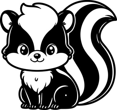 recommend clip art: Skunk black outline children coloring book illustration.