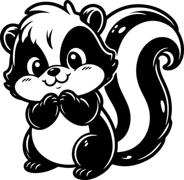 recommend clip art: Skunk black outline children coloring book illustration.