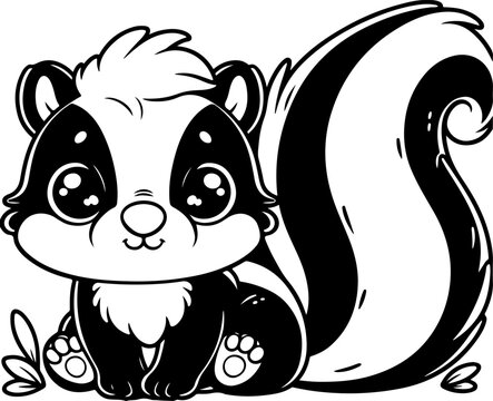 recommend clip art: Skunk black outline children coloring book illustration.