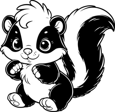 recommend clip art: Skunk black outline children coloring book illustration.