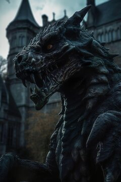 Retrato de uma estátua de um dragão