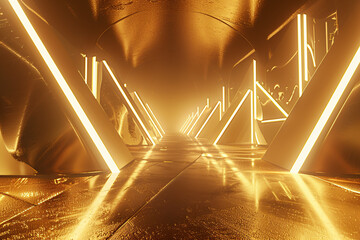  Futuristic corridor with neon lights. Futuristic interior, Generative Ai