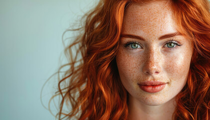 Naklejka premium Beautiful red-haired girl with freckles