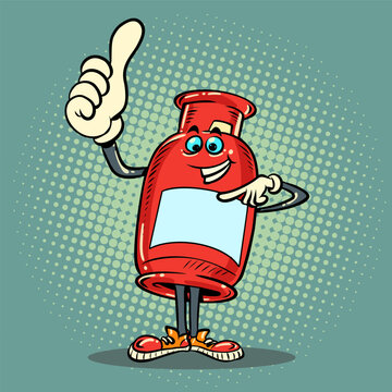 A humanized ketchup jar shows self and class. Advantageous offer for clients. The red container is trustworthy.