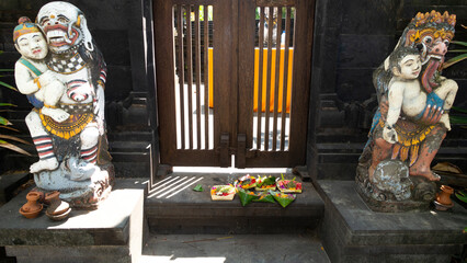 Bali MARCH 2024 - Traditional balinese handmade canang sari offering to gods on a street. Bali...