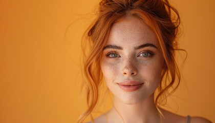 Naklejka premium Beautiful red-haired girl with freckles