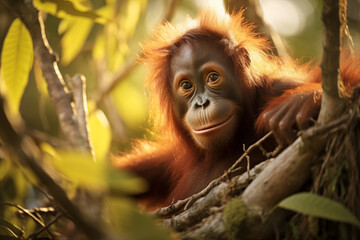 Naklejka premium Orangutan at outdoors in wildlife. Animal