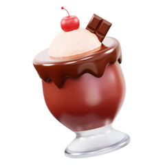 3D rendered chocolate dessert with cherry and chocolate piece