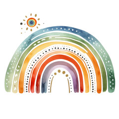 Watercolor Boho Rainbow Clipart Illustration
