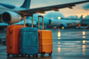 Suitcase at the airport, vacation travel concept