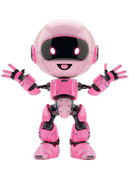 Cute pink Android robot raising hands to greet humans on transparent background PNG