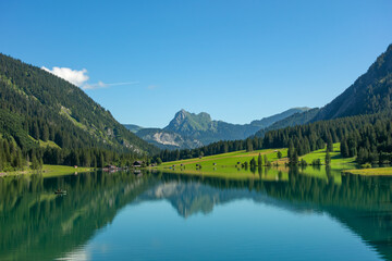 Alpine lake Vilsalpsee in  Austria an environment of mountains and the woods