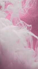 Ink cloud flow. Smoke paint. White silk water fluid haze texture wave motion on defocused pink...