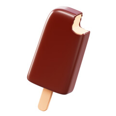 Realistic 3D chocolate ice cream bar with a bite taken out