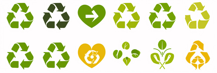 Recycling icons set. Vector illustration of green eco symbols.