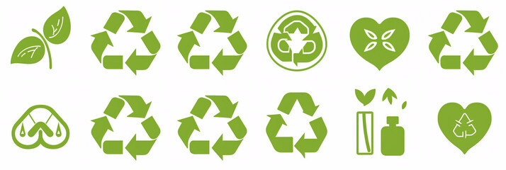 Recycling icons set. Green eco symbols. Vector illustration.
