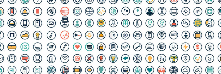 Line icons set of web and mobile apps. Vector illustration in flat design.