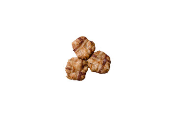 Round minced chicken or pork cutlet wrapped in bacon with salt, spices and herbs