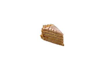Piece of delicious sweet esterhazy cake with nuts and cream