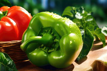 Harvest fresh bell pepper, a basket full of bell pepper. - 791022755