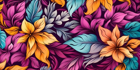 Seamless Colorful flowers with the colors of the rainbow pattern, Generative AI